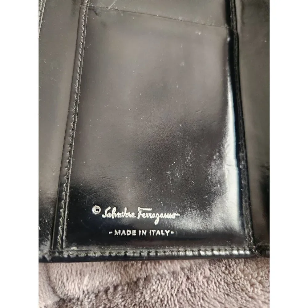 Salvatore Ferragamo Clutch Envelope Wallet Black Leather Gancini Buckle.  AQ2201